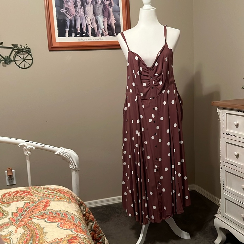 Polka Dot Midi Dress in Brown